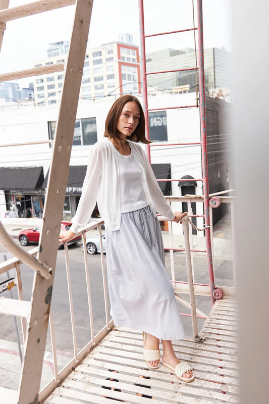 SS24 - It is Well L.S - Light Weight Cardigan in Salt - on model front/side 2