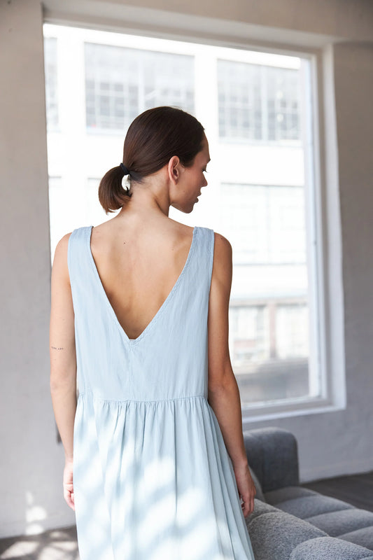 SS24 - It is Well L.A - Open Back Dress in Misty Sage - on Model back 2