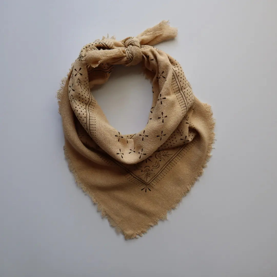 Eco Raw Studio - SS24 - Oatmeal Classic Print Naturally Raw Silk Bandana - Black Ink - front display 1