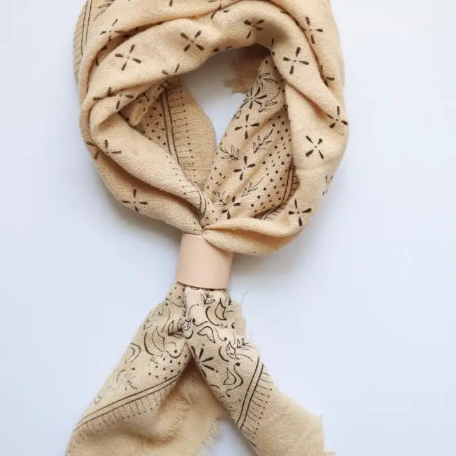 Eco Raw Studio - SS24 - Oatmeal Classic Print Naturally Raw Silk Bandana - Black Ink - display 6
