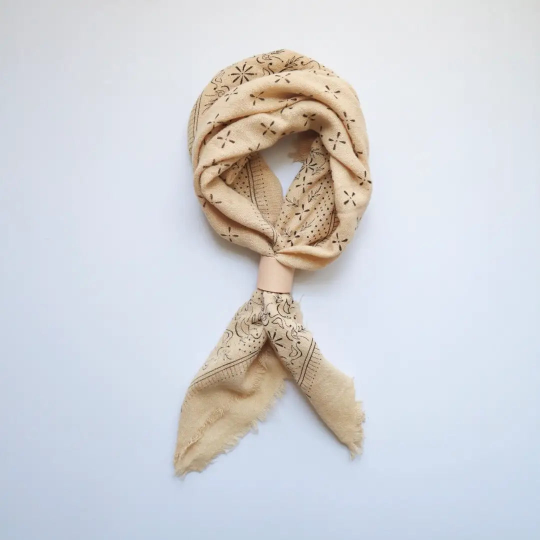 Eco Raw Studio - SS24 - Oatmeal Classic Print Naturally Raw Silk Bandana - Black Ink - display 5