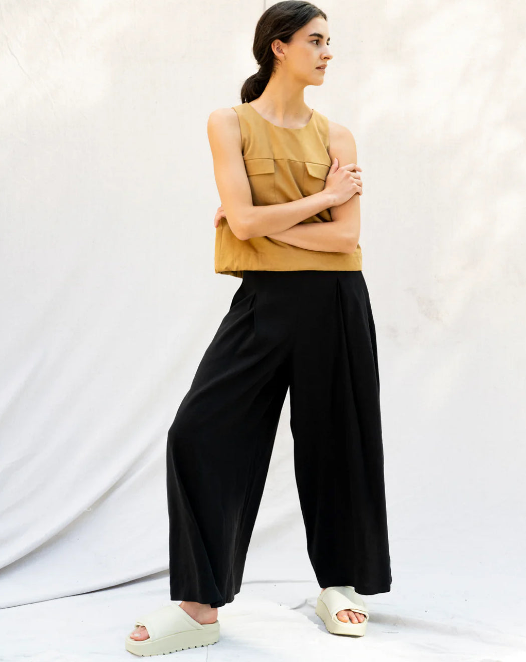 Sao Paulo Pants in Black Linen Blend - Canadian made high-waisted wide leg pants - BodyBag by Jude Kelowna BC
