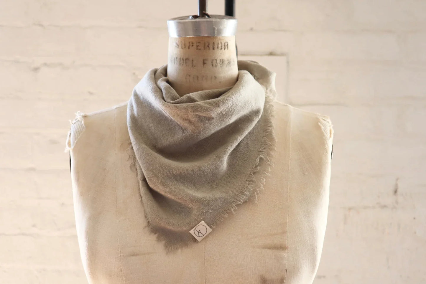 Eco Raw Studio - SS24 - Raw Silk Bandana in Sage Grey - around the neck 3