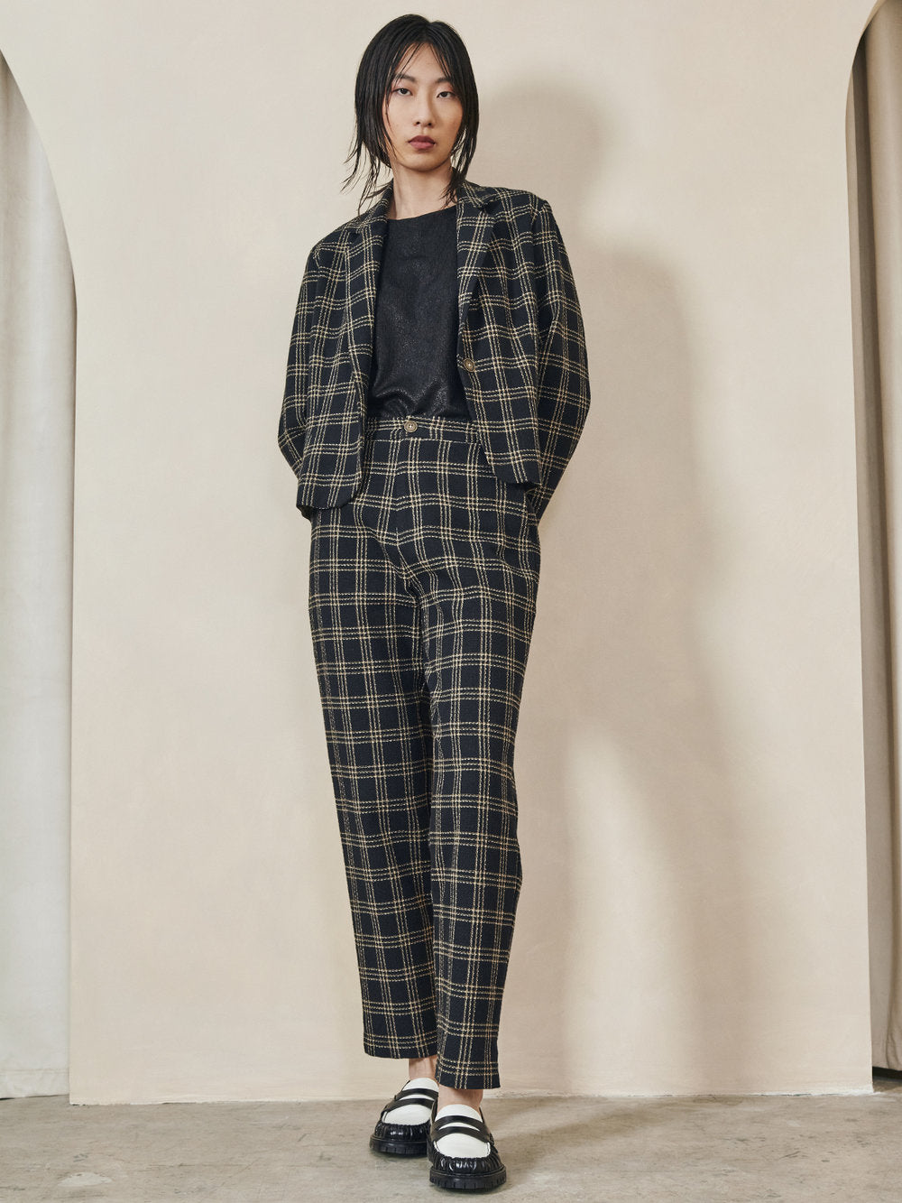 Dagg & Stacey - FW24 - Heuston Pant in Black Plaid - on model front 1