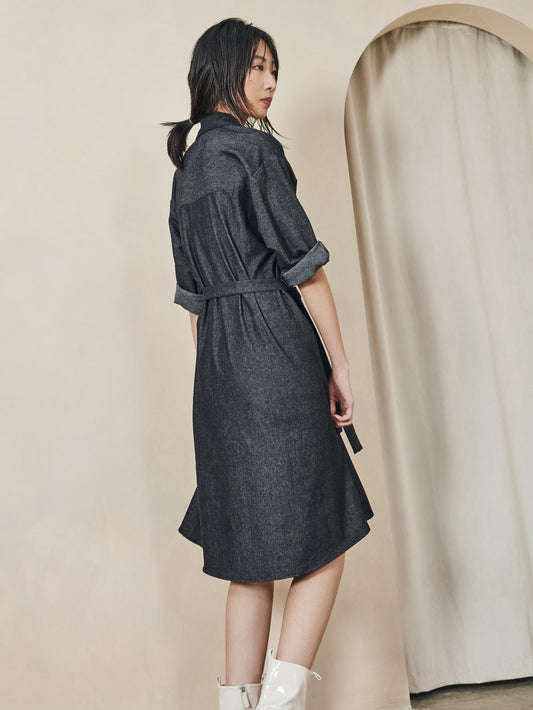 Dagg & Stacey - FW24 - Keating Wrap Dress in Black Washed Denim - back on model 2