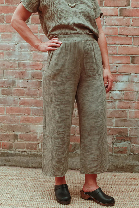 FW23 - It Is Well L.A Wide leg gauze pants in olive