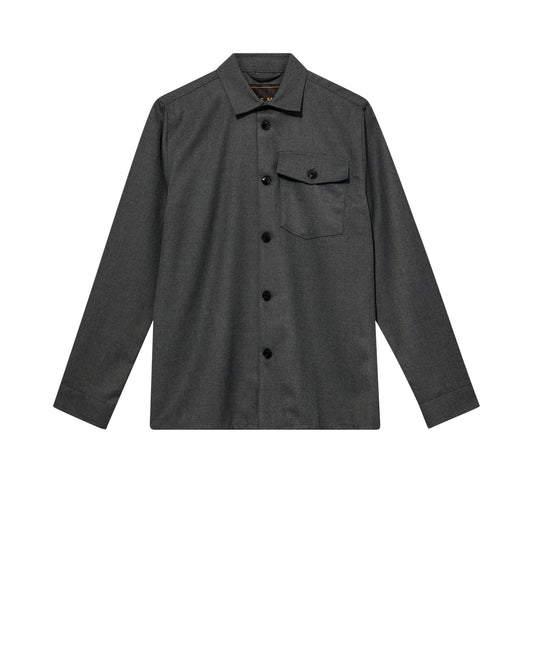 FW25 - Mos Mosh Gallery - Nole Serge Overshirt in Grey Melange - Display Front