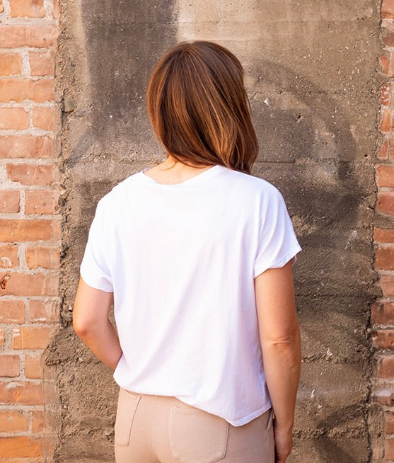 SS24 - It is Well L.A Organic Crewneck Boxy Tee in Salt - back on model 4