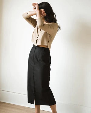 Zipper Skirt in Black Cotton Twill