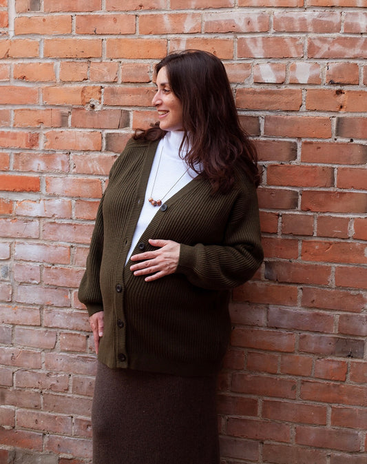 Dinadi Merino Rib Cardigan in Olive Green
