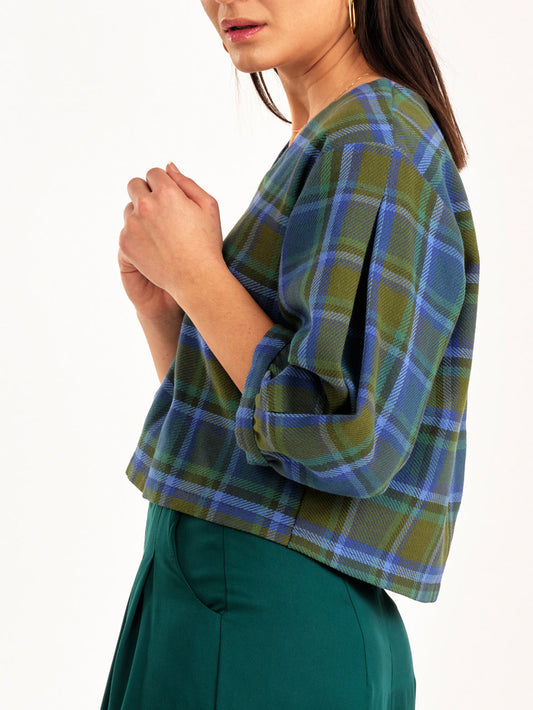 Jennifer Glasgow - FW24 - Love Top in Plaid - on model side 2