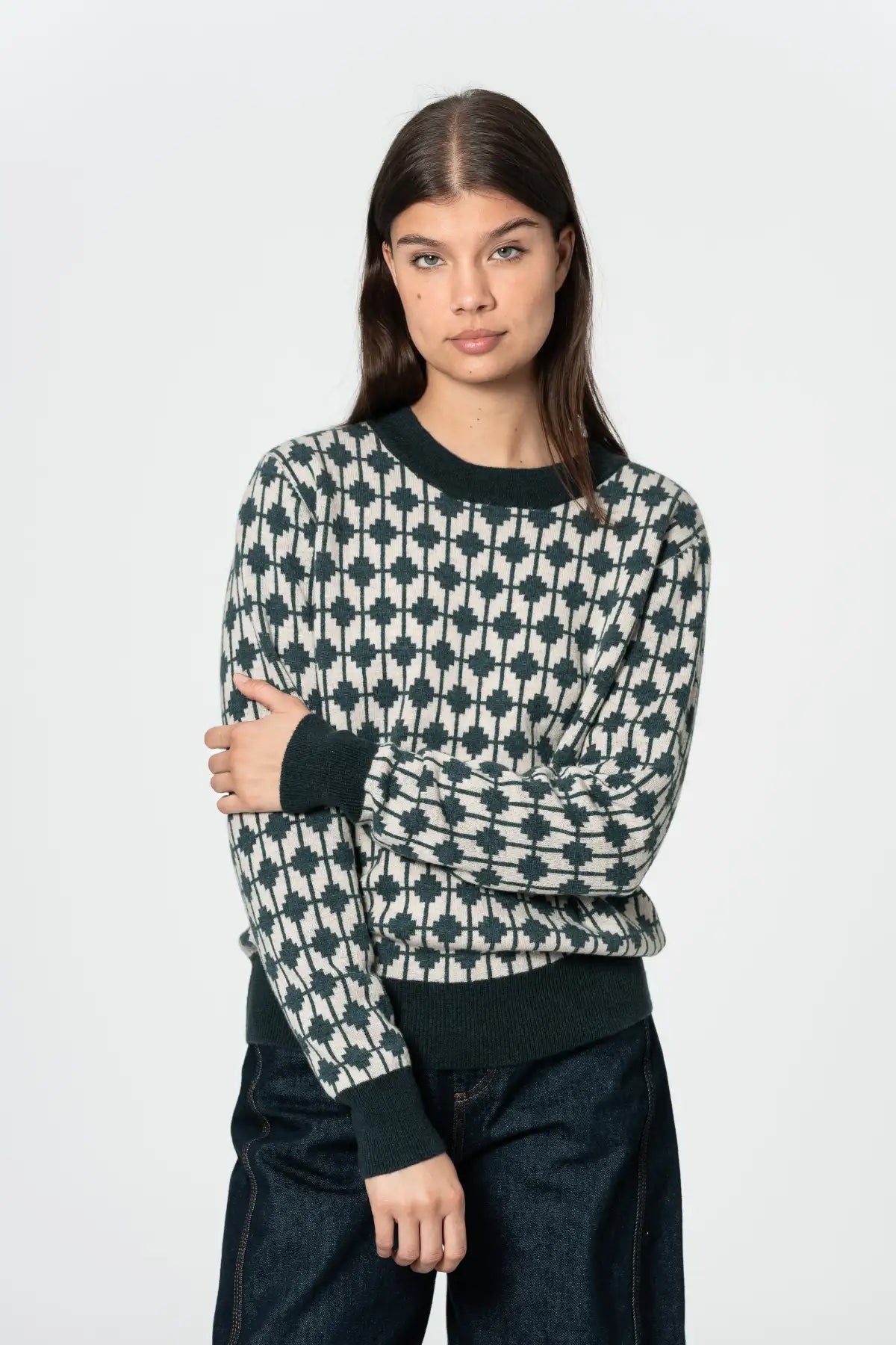 Merino Dhaka Sweater in Dragonfly Green