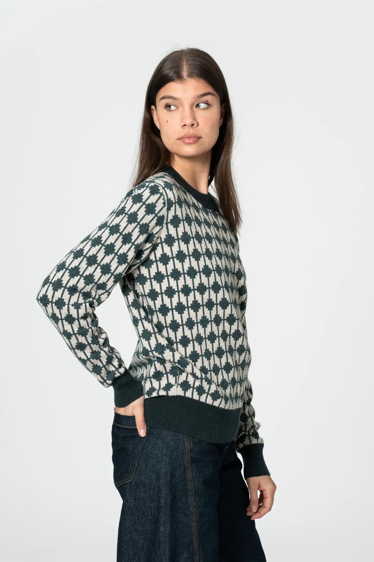 Merino Dhaka Sweater in Dragonfly Green