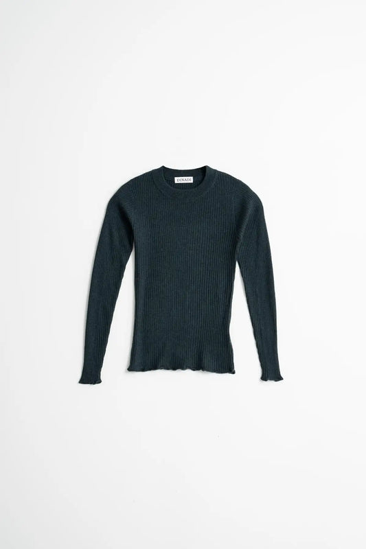 Merino Fitted Rib Sweater in Peacock Green