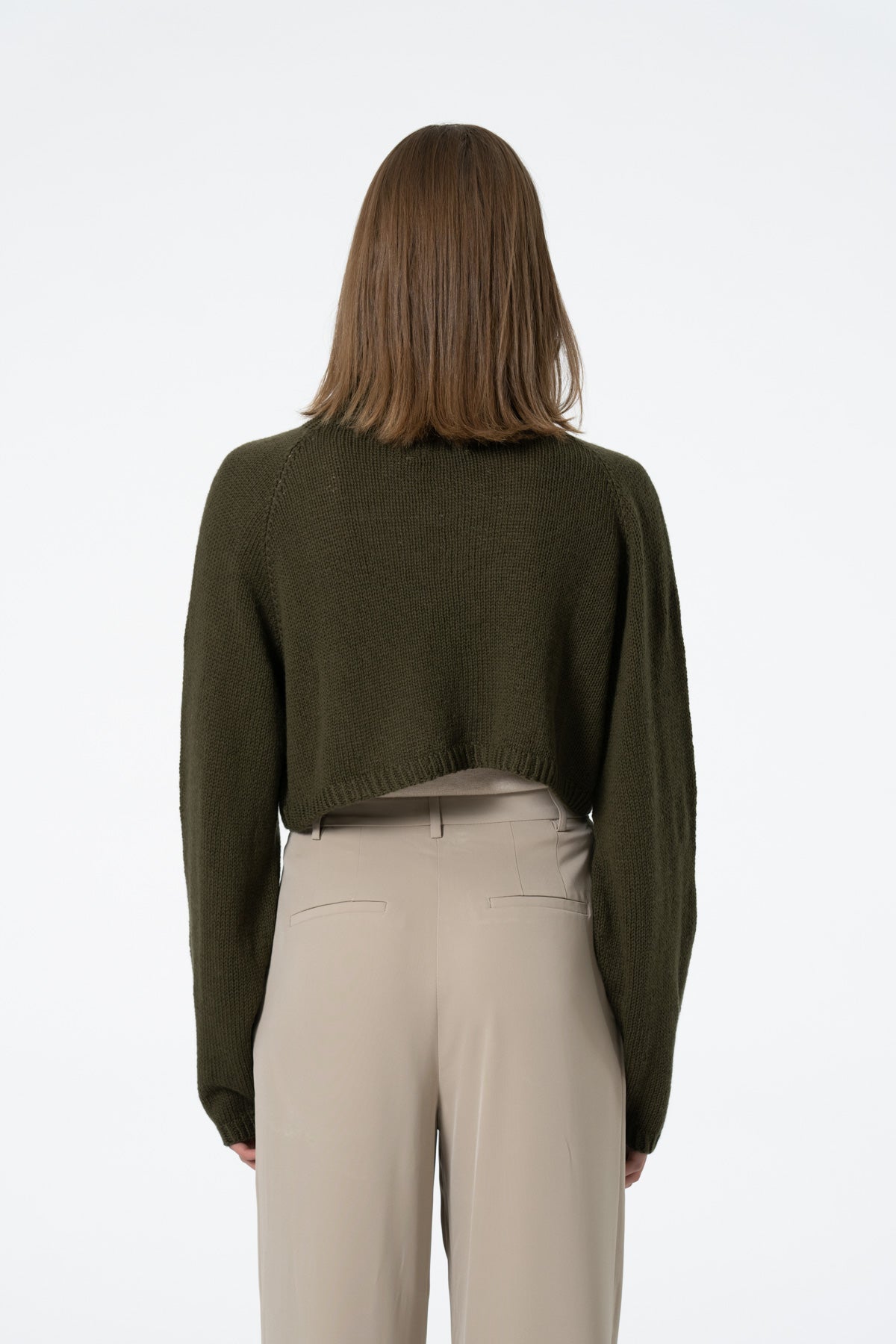 Dinadi Merino Cropped Sweater in Olive Green Fall 23/24