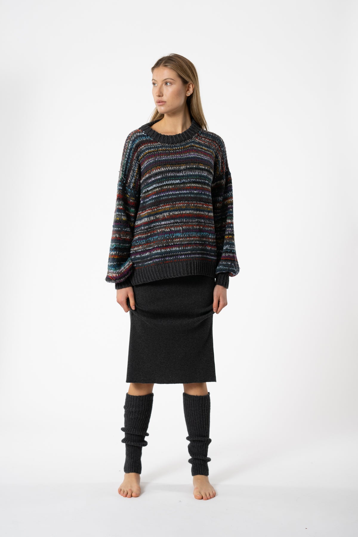 Dinadi Merino Handknit Leg Warmers in Black Fall 23/24