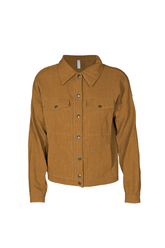 Karlos Jacket in Honey by Melow Canada - brown button-up casual jacket with collar and chest pockets for everyday wear in Kelowna