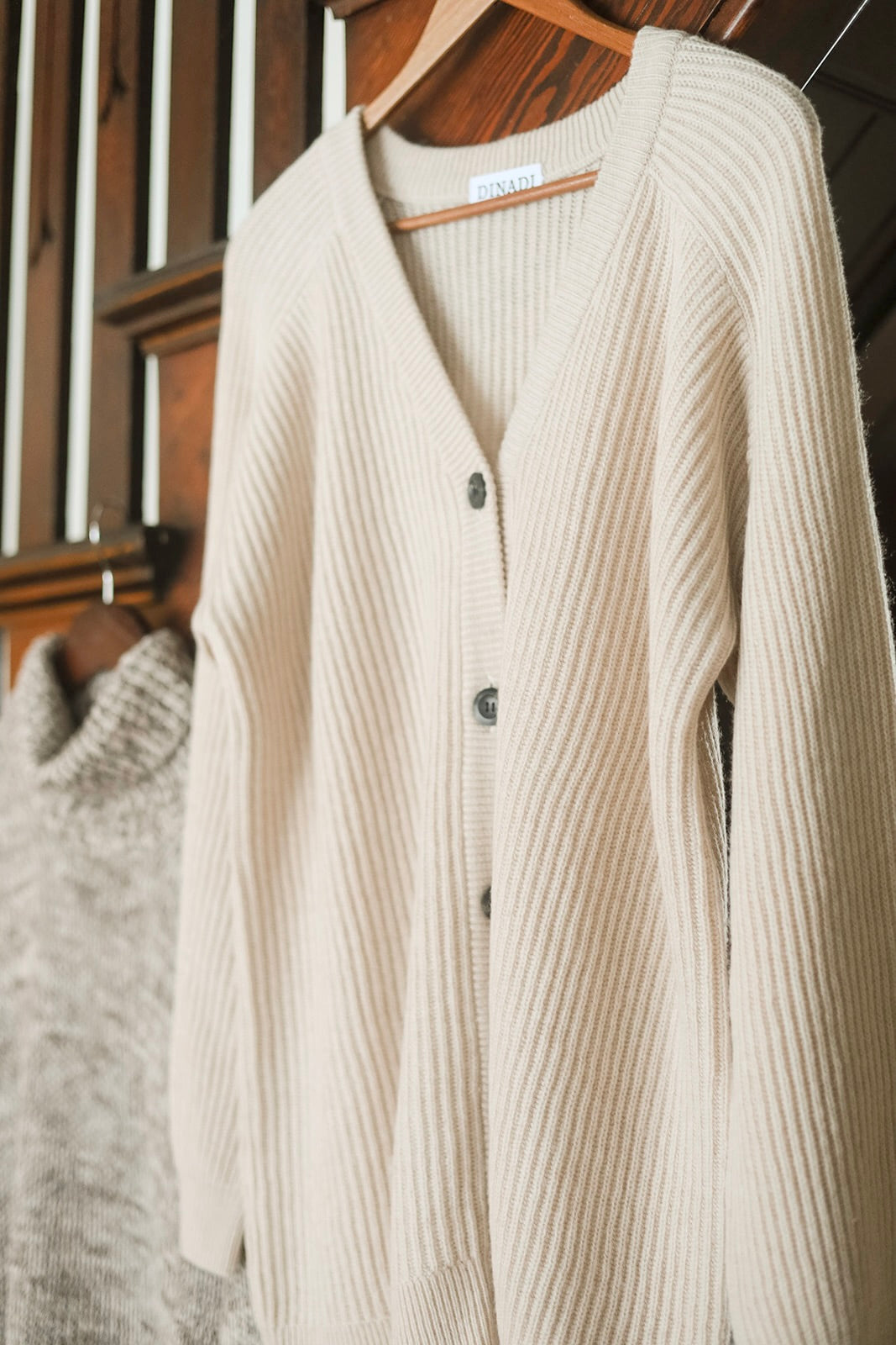 Dinadi Merino Rib Cardigan in White Almond Fall 23/24