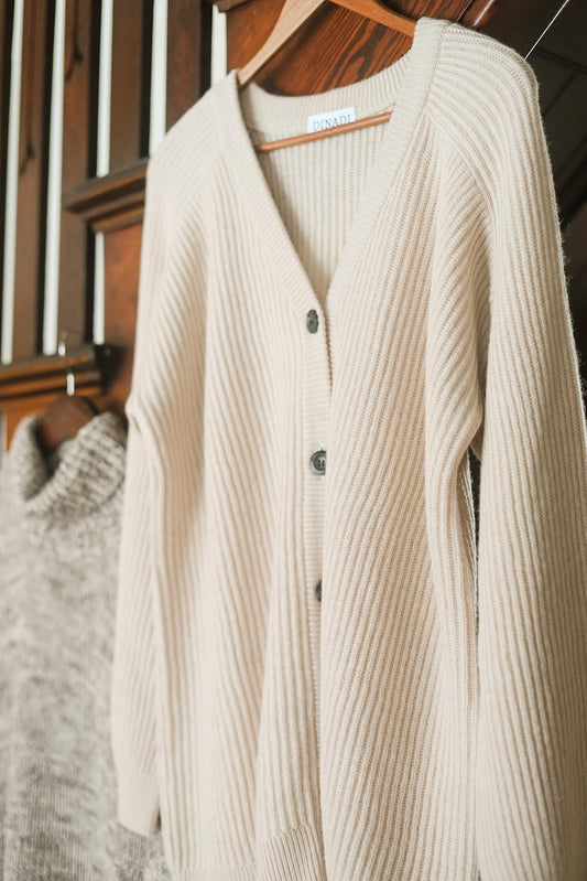 Dinadi Merino Rib Cardigan in White Almond Fall 23/24