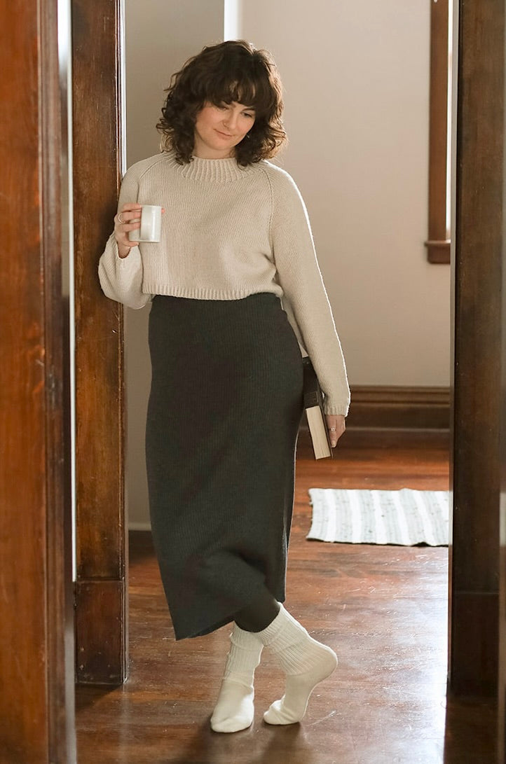 FW23-Dinadi-Merino Rib Skirt-Charcoal