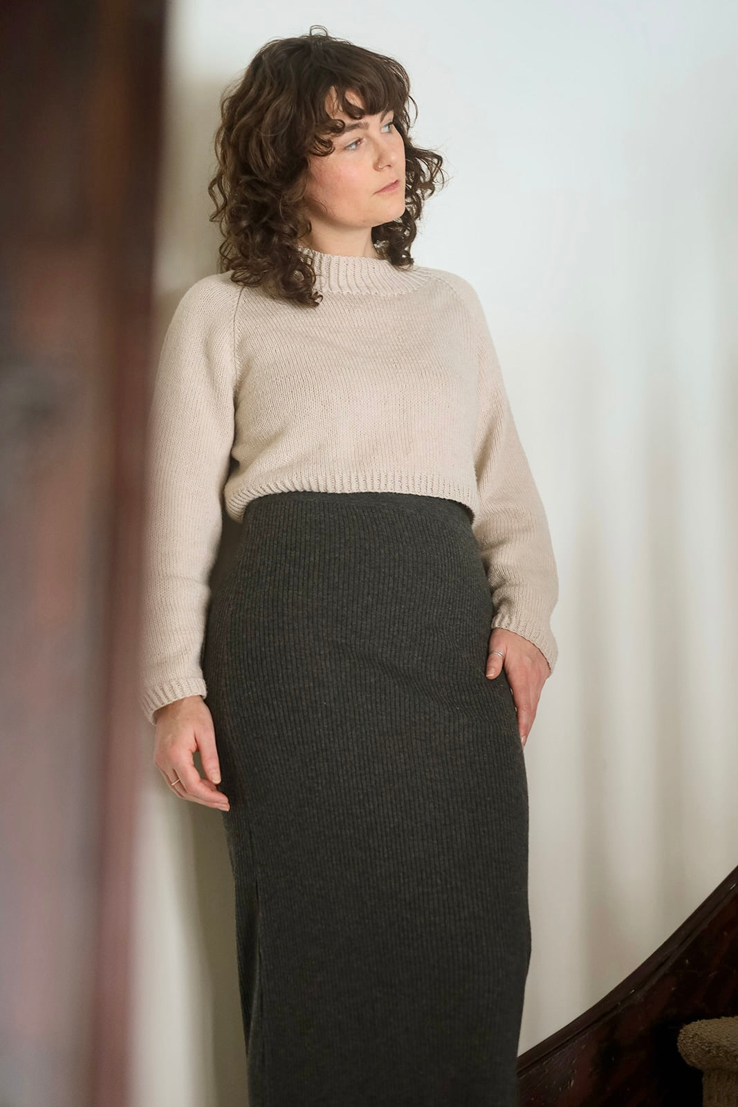 FW23-Dinadi-Merino Rib Skirt-Charcoal