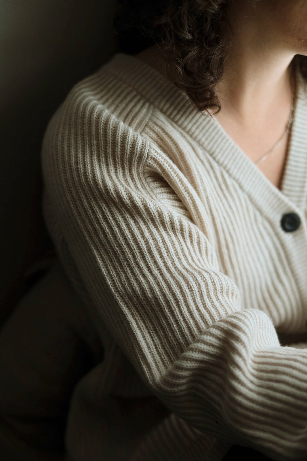 Dinadi Merino Rib Cardigan in White Almond Fall 23/24