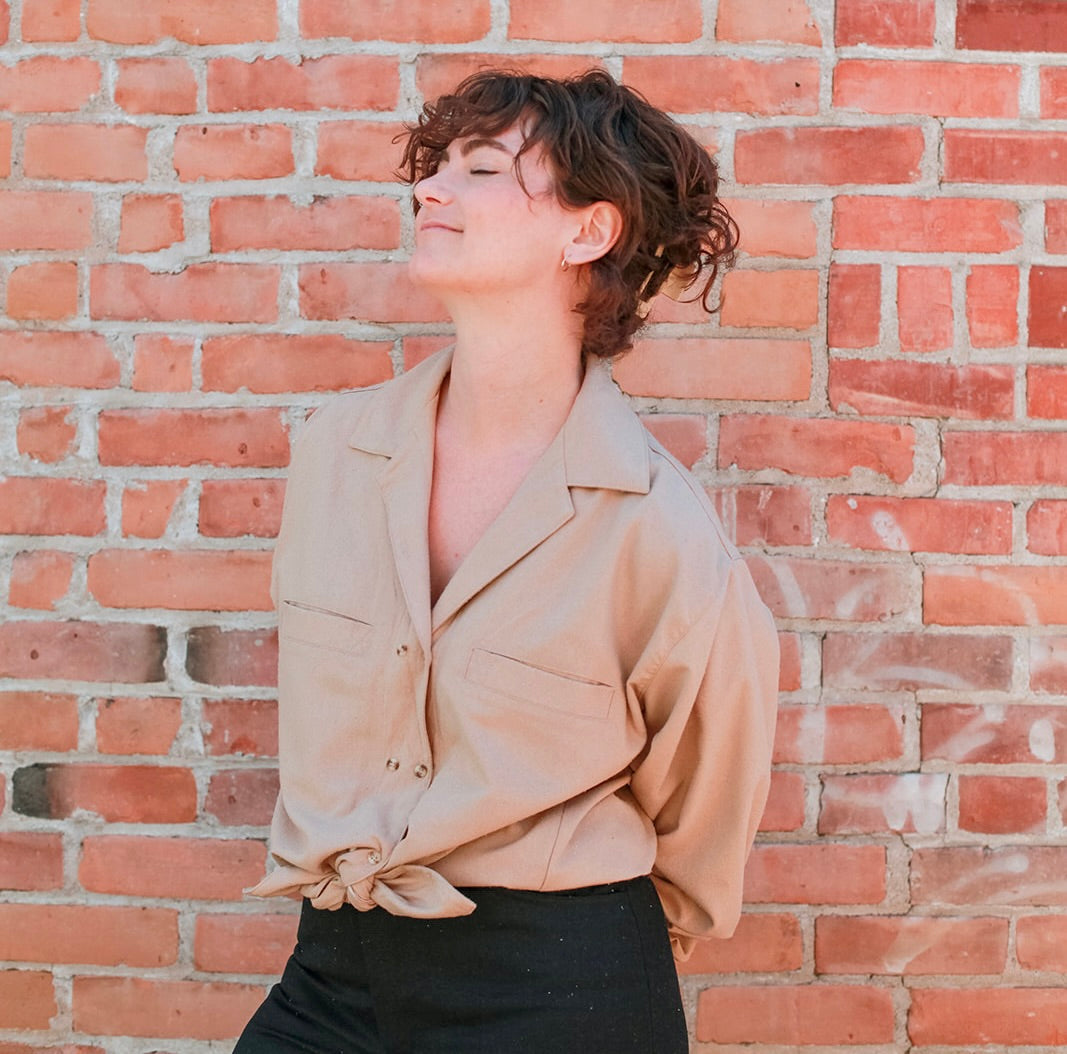 House Blouse in Sand Raw Silk