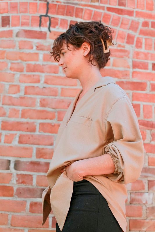 House Blouse in Sand Raw Silk