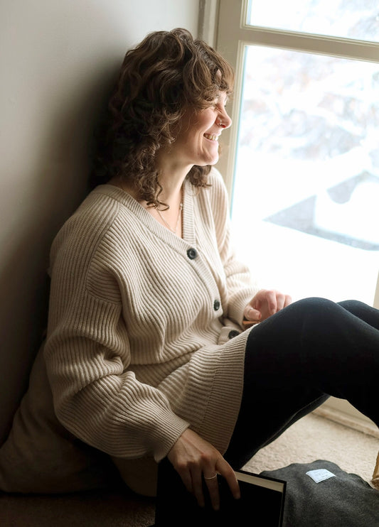 Dinadi Merino Rib Cardigan in White Almond Fall 23/24