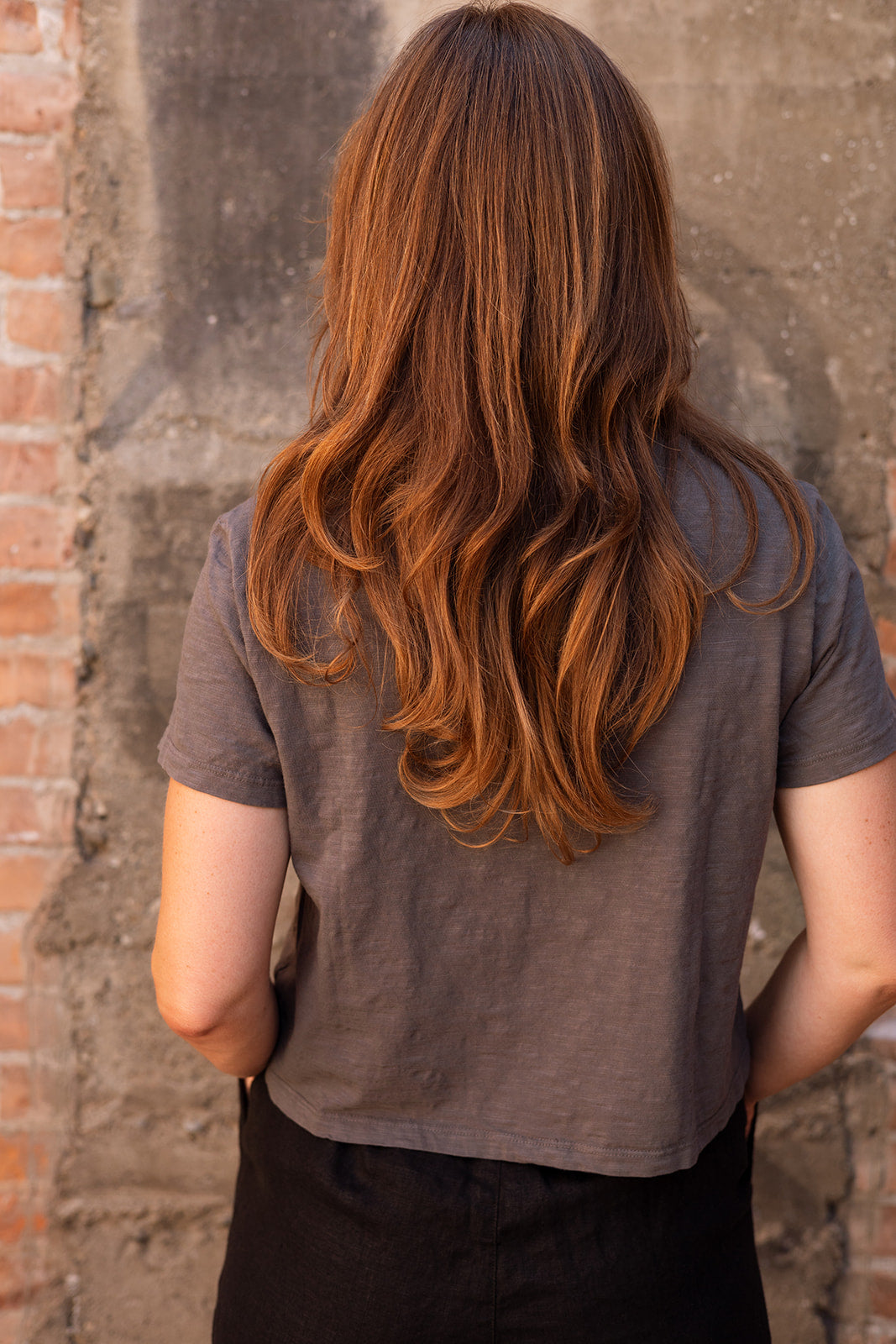 SS24 - It is Well L.A - Crop Tee in Charcoal - on model back 3