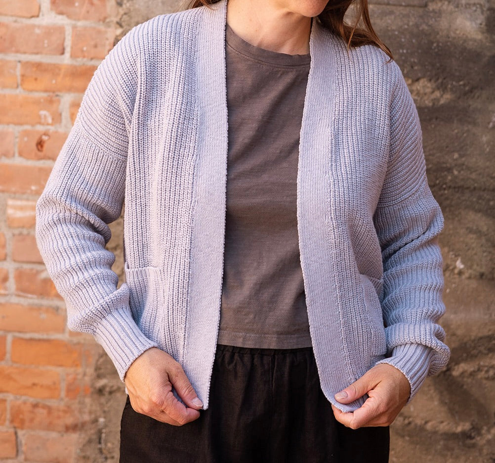 Ss24 - It is Well L.A - Easy Cardigan in Heather Blue - on model front 1