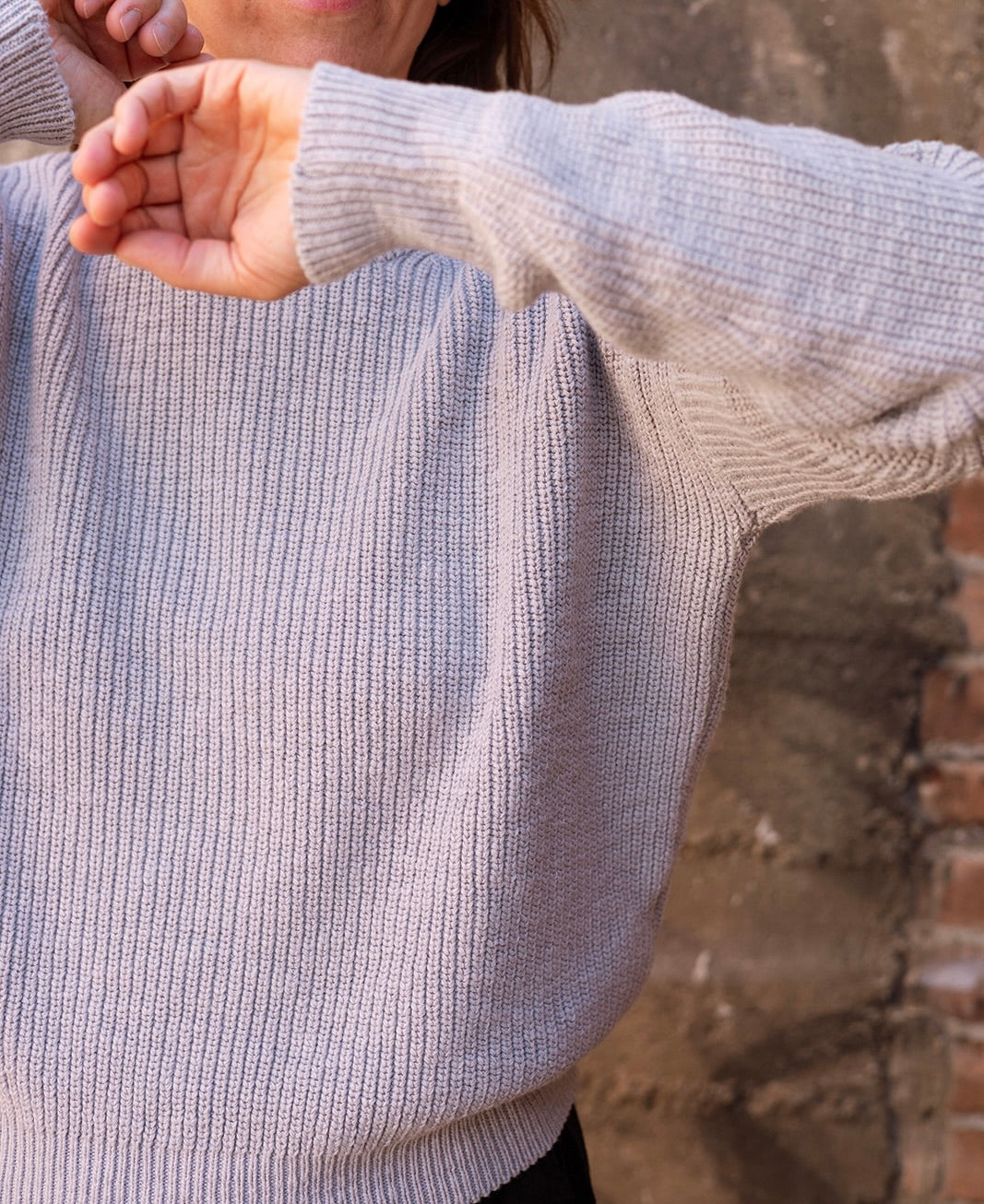 SS24 - It is Well L.A - Pull On Sweater in Heather Blue - on model - close-up front 2