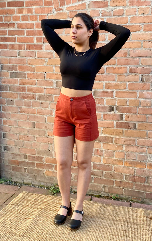 SS25 -Dagg and Stacey - Billie Linen Short in Cayenne - front 2