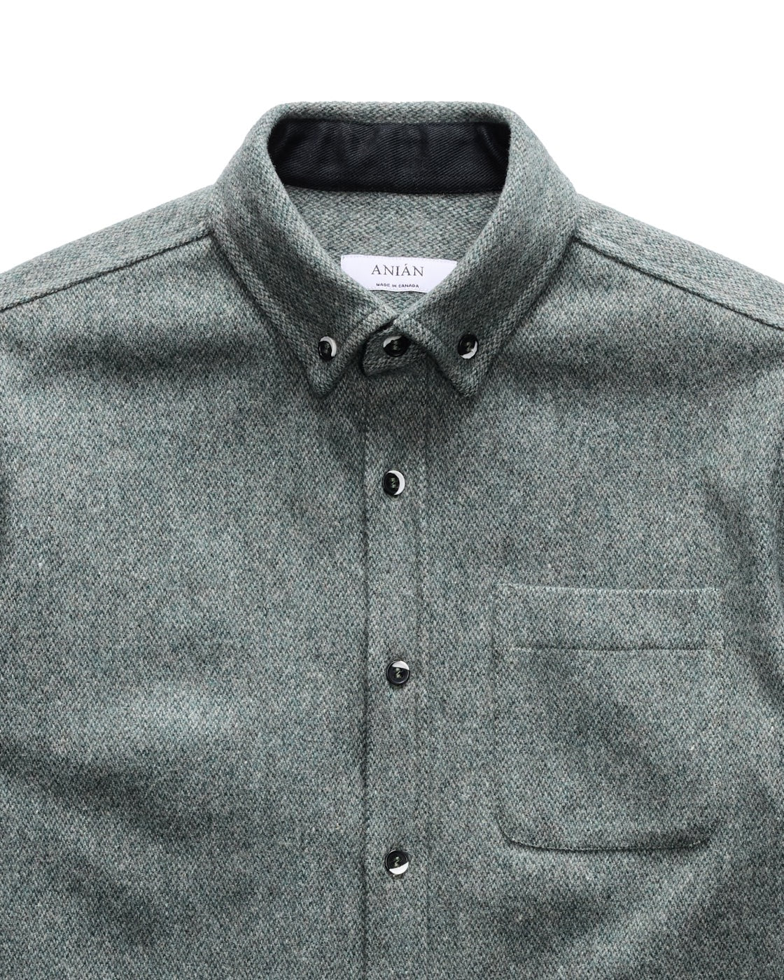 SS25 - Anián - Men's 12oz Lightweight Melton in Mosswood - collar detail 7