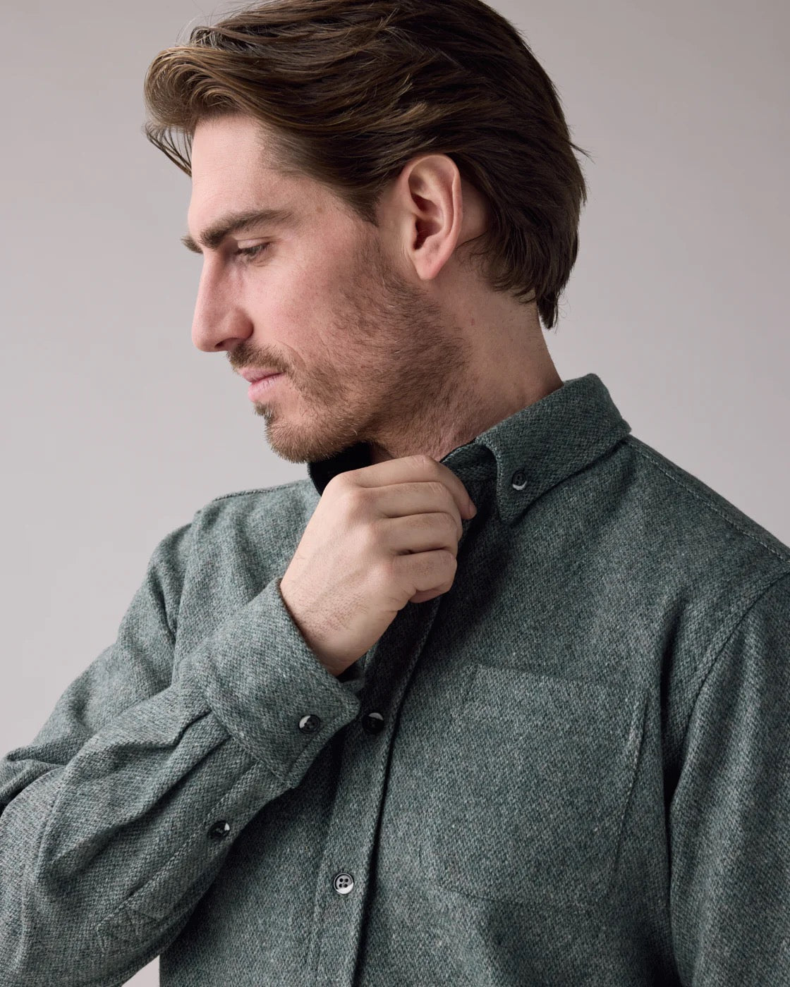 SS25 - Anián - Men's 12oz Lightweight Melton in Mosswood - front detail 4