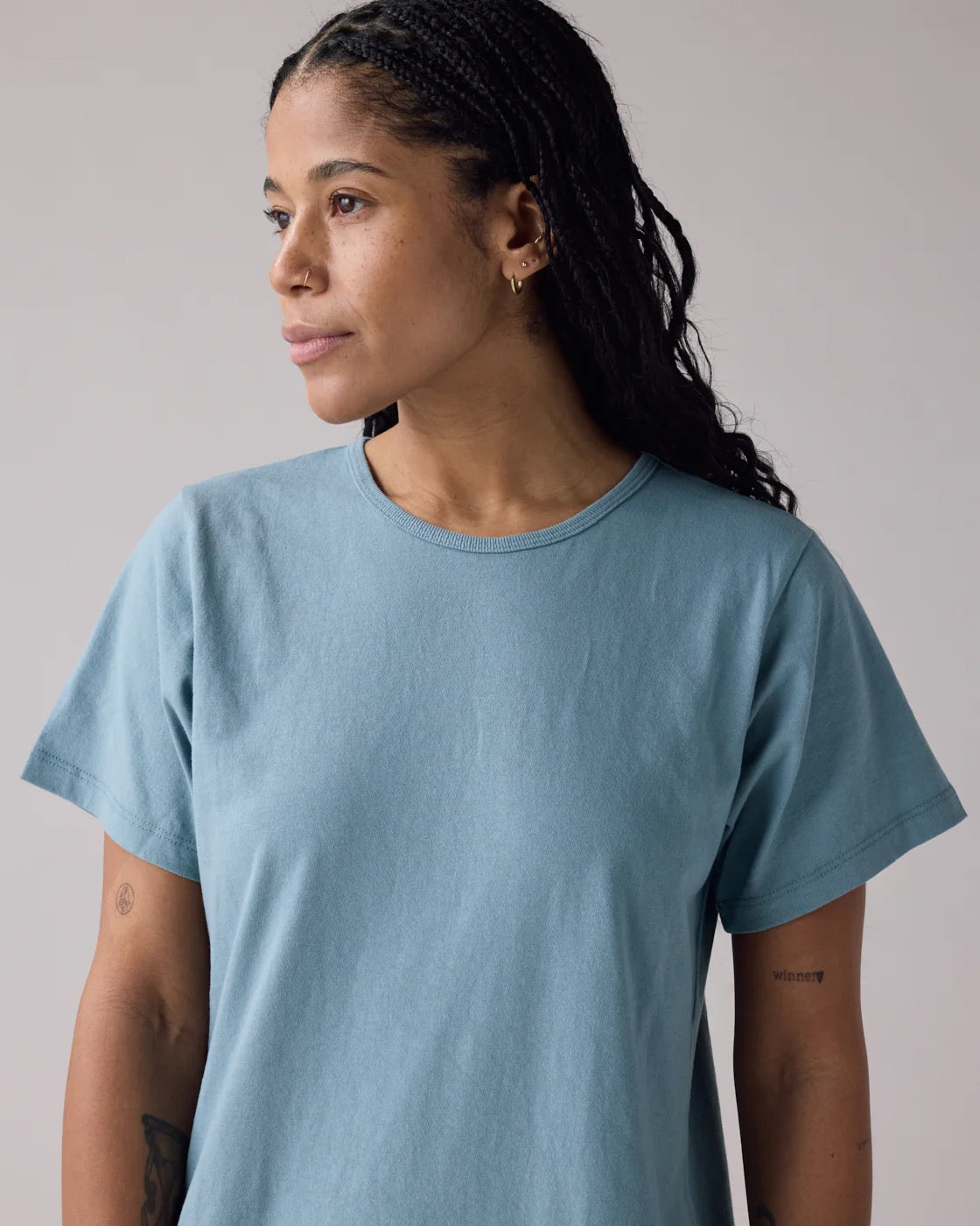 SS25 - Anián - The Circular Tee Dress in Cove - front close up 6