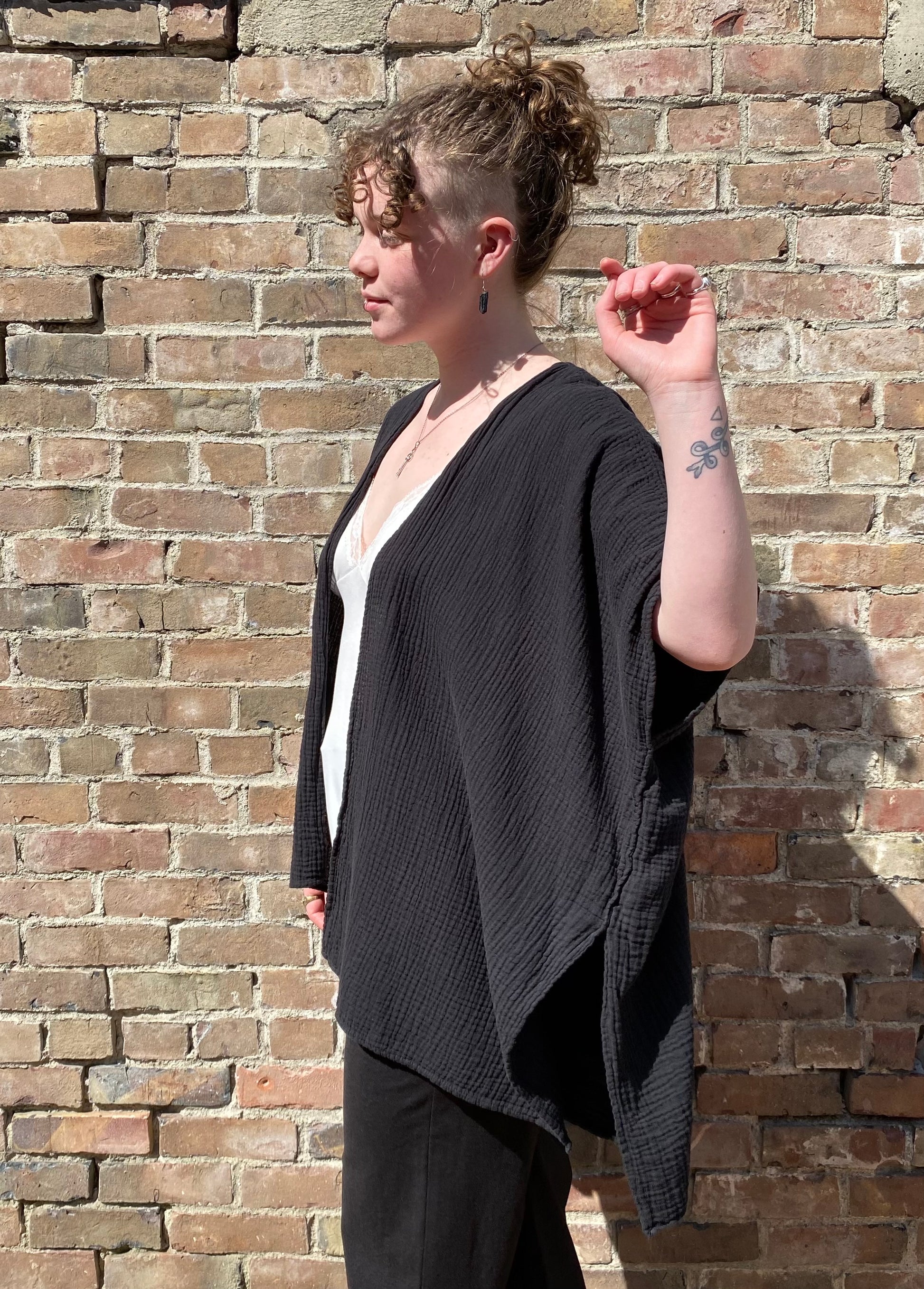SS25 - It is Well L.A - Gauze Short Sleeve Cardigan in Black - side 3