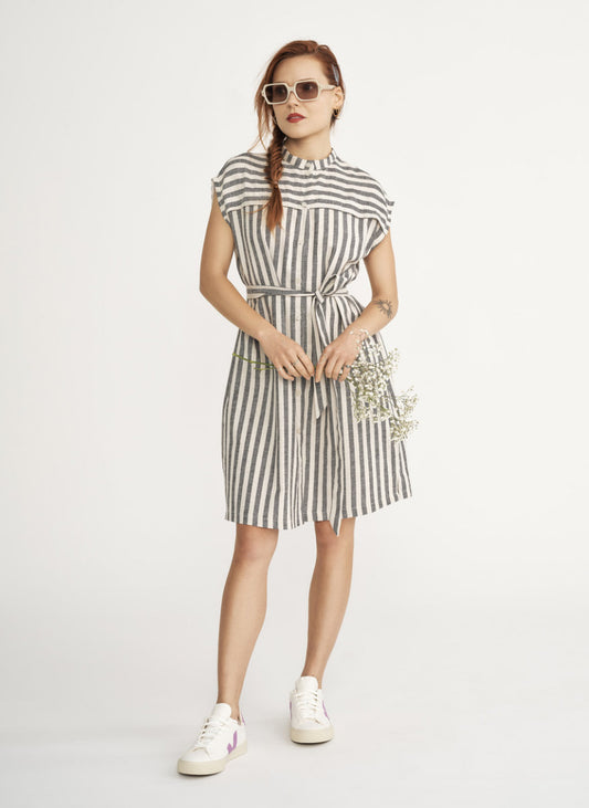 SS25 - Jennifer Glasgow - Wren Dress in Black Stripe - front 1