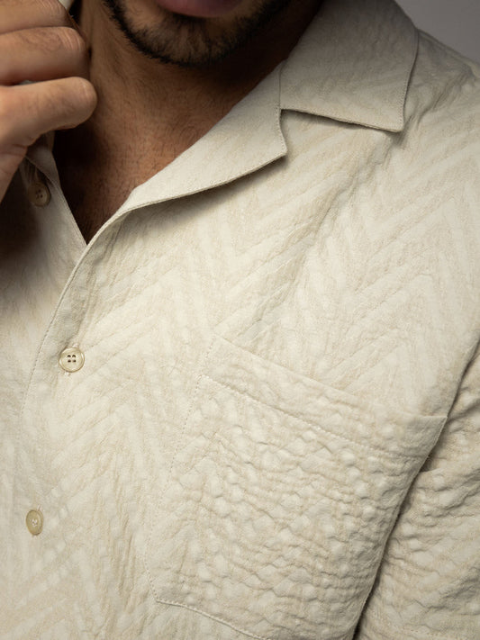 SS25 - Mosh Mosh - MMGMarco Cuban Rosacel Shirt - Warm Beige - on model 2