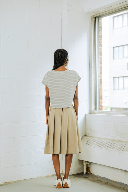 Tofino Top in Light Blue Herringbone back view - ethically made herringbone pattern top - sustainable fashion Okanagan. BodyBag by Jude