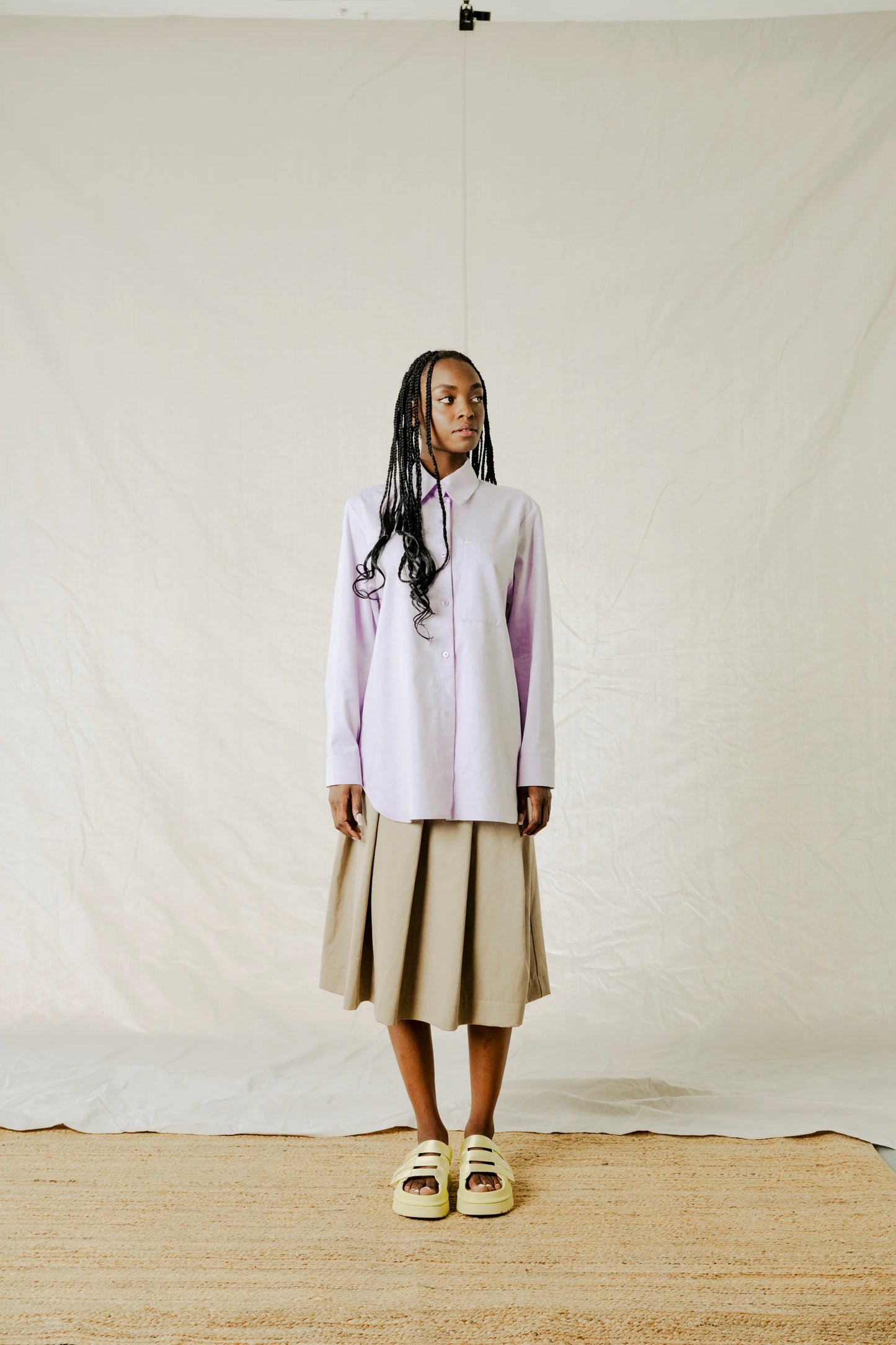 Brandon Shirt in Lavender front view - 100% cotton boyfriend shirt made in Canada - BodyBag by Jude for sale in Kelowna