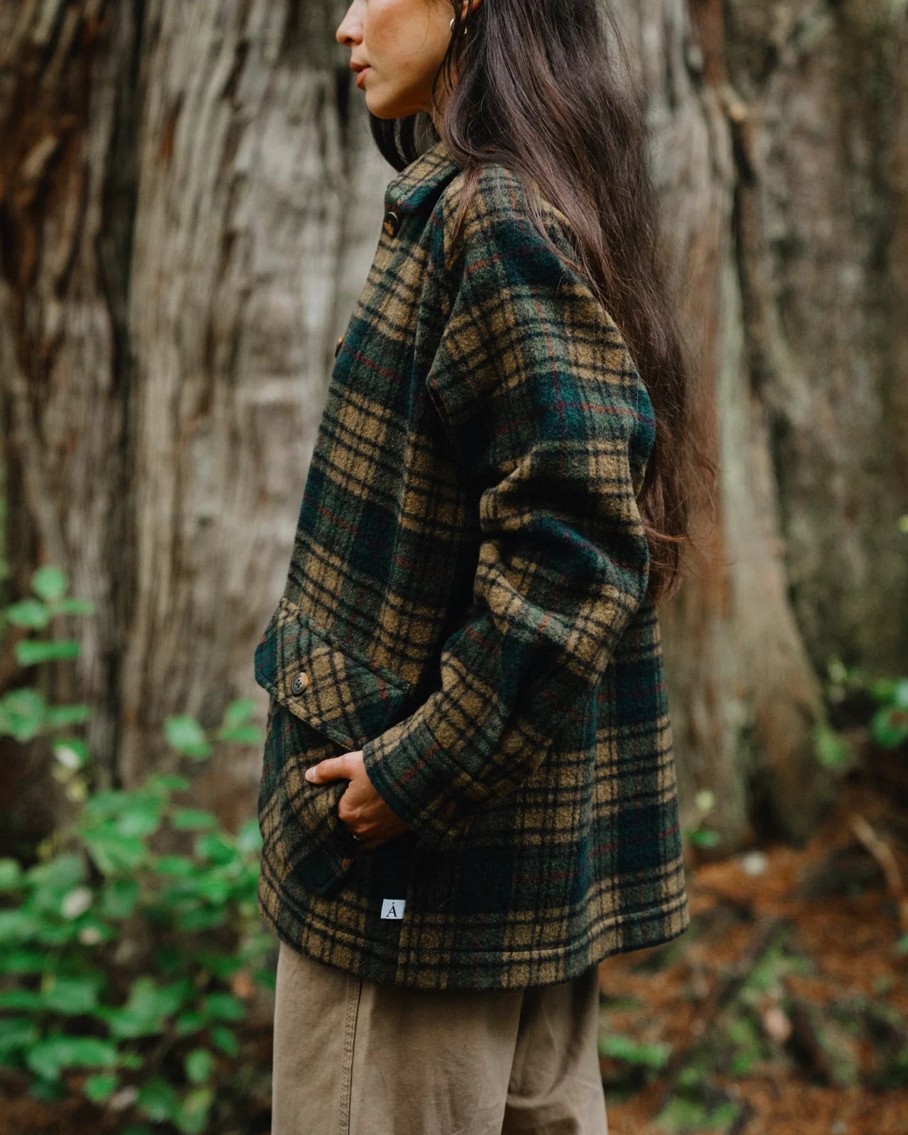 Anian Georgia coat plaid in earthy tones designed for warmth and style outdoors in Kelowna