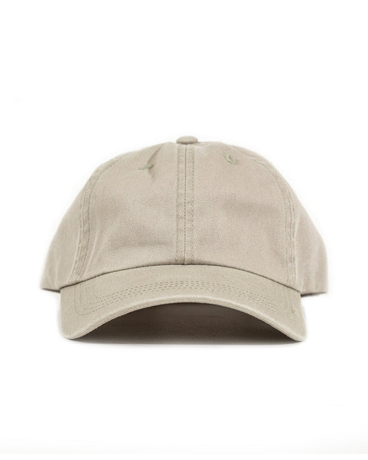 Anian beige cotton low profile unstructured baseball hat with curved brim and adjustable back