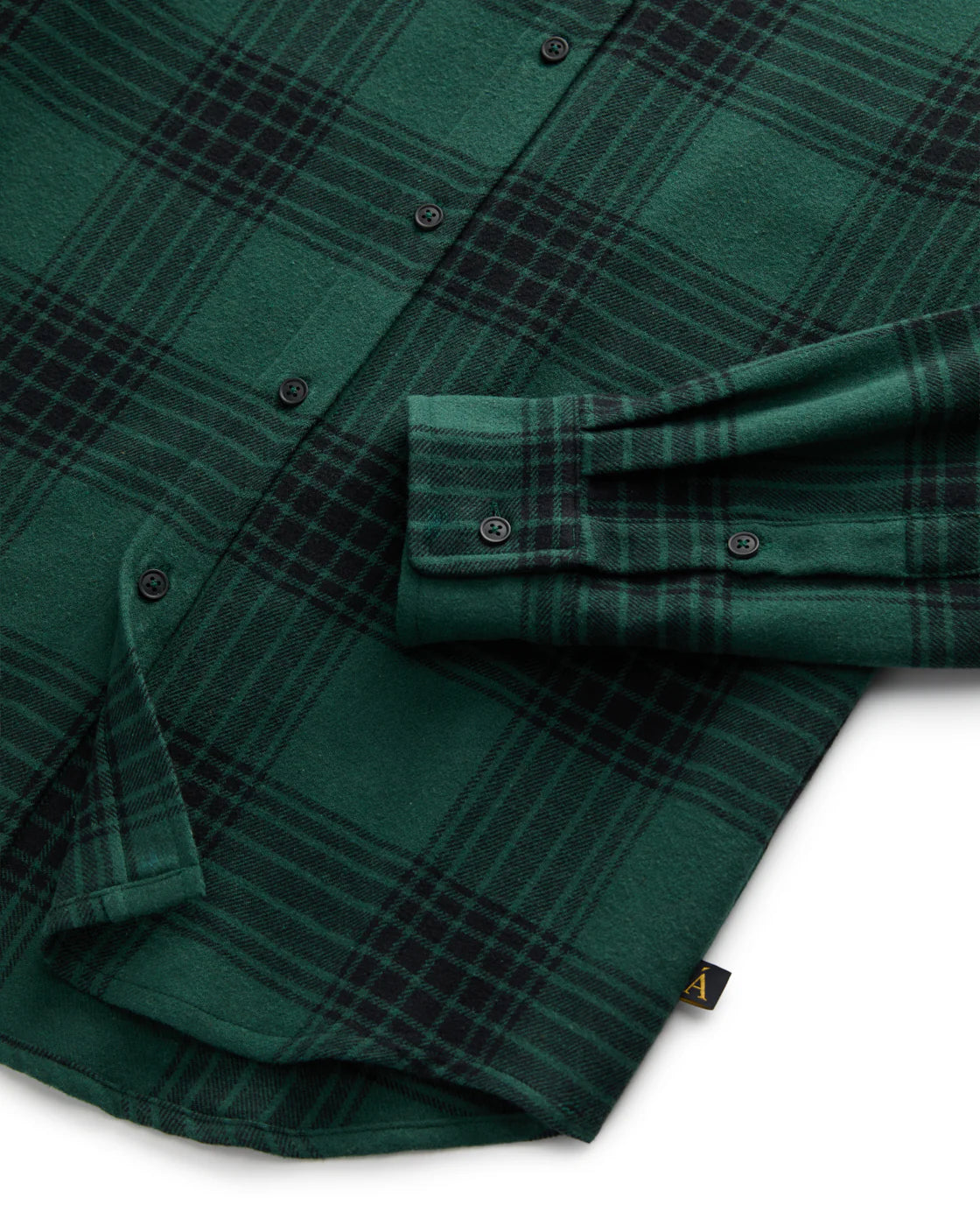 Anián men's unisex plaid flannel shirt in green with black detailing and button closures in Kelowna