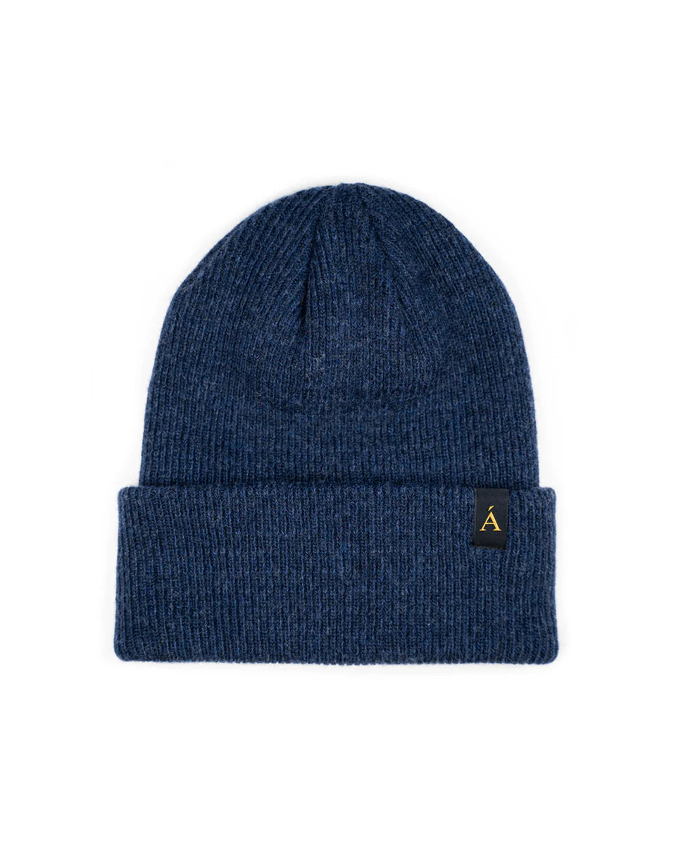 Anian navy knit toque with folded cuff and gold logo tag soft winter hat Accessories in kelowna