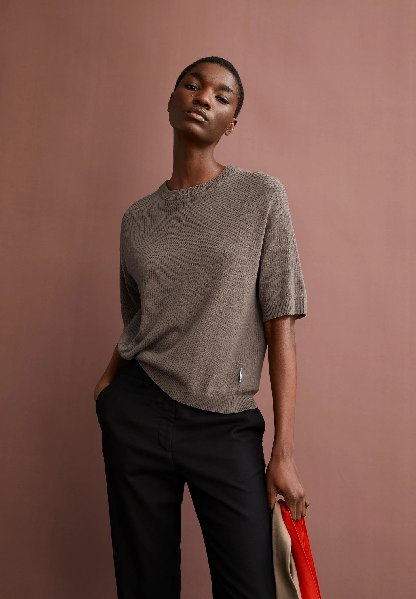 ARMEDANGELS Canada Brown Knit Top featuring a relaxed fit and ribbed texture for casual style in Canada