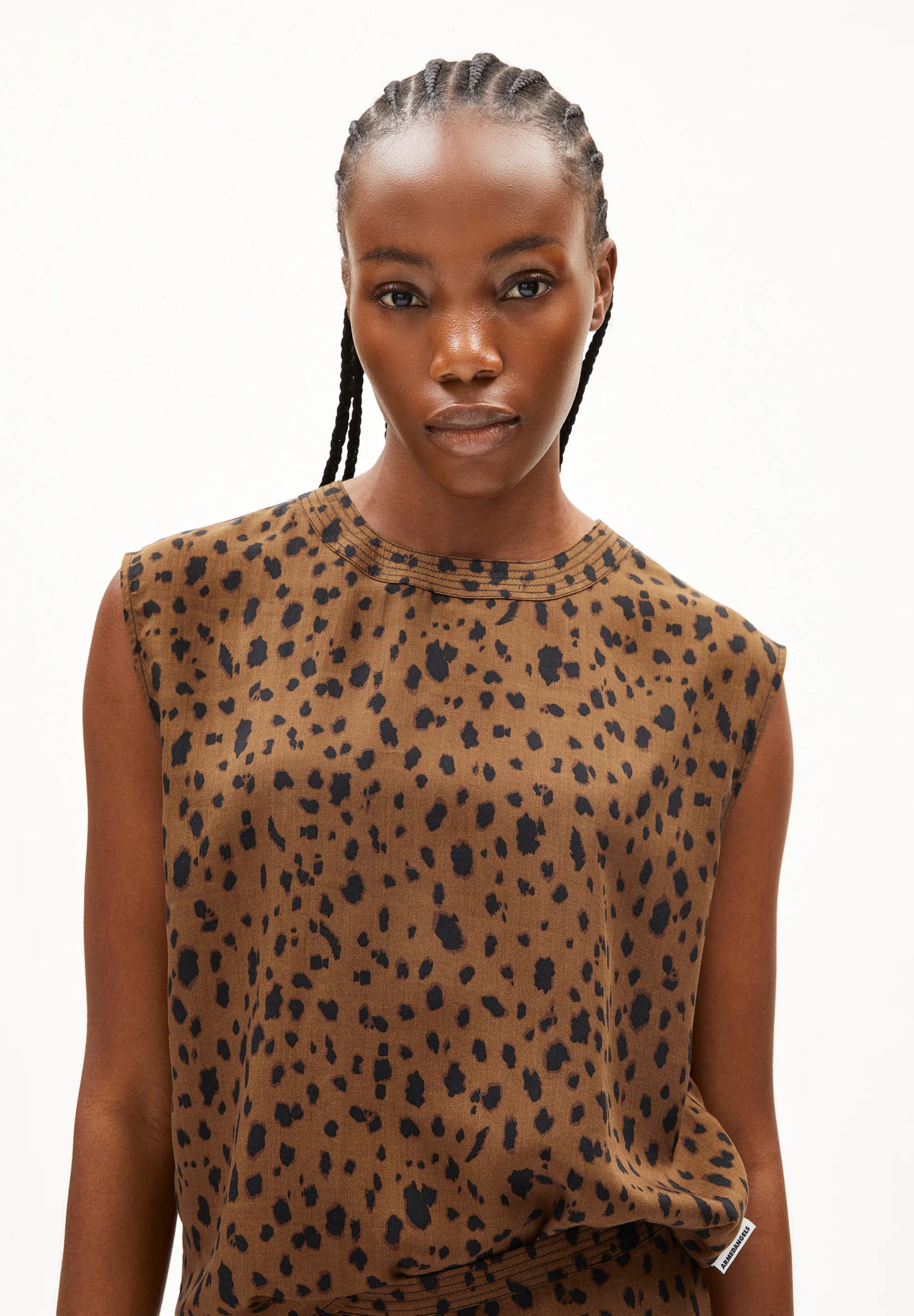 ARMEDANGELS Canada Sleeveless Top in Brown with Stylish Leopard Print Design for Women in Kelowna and Canada