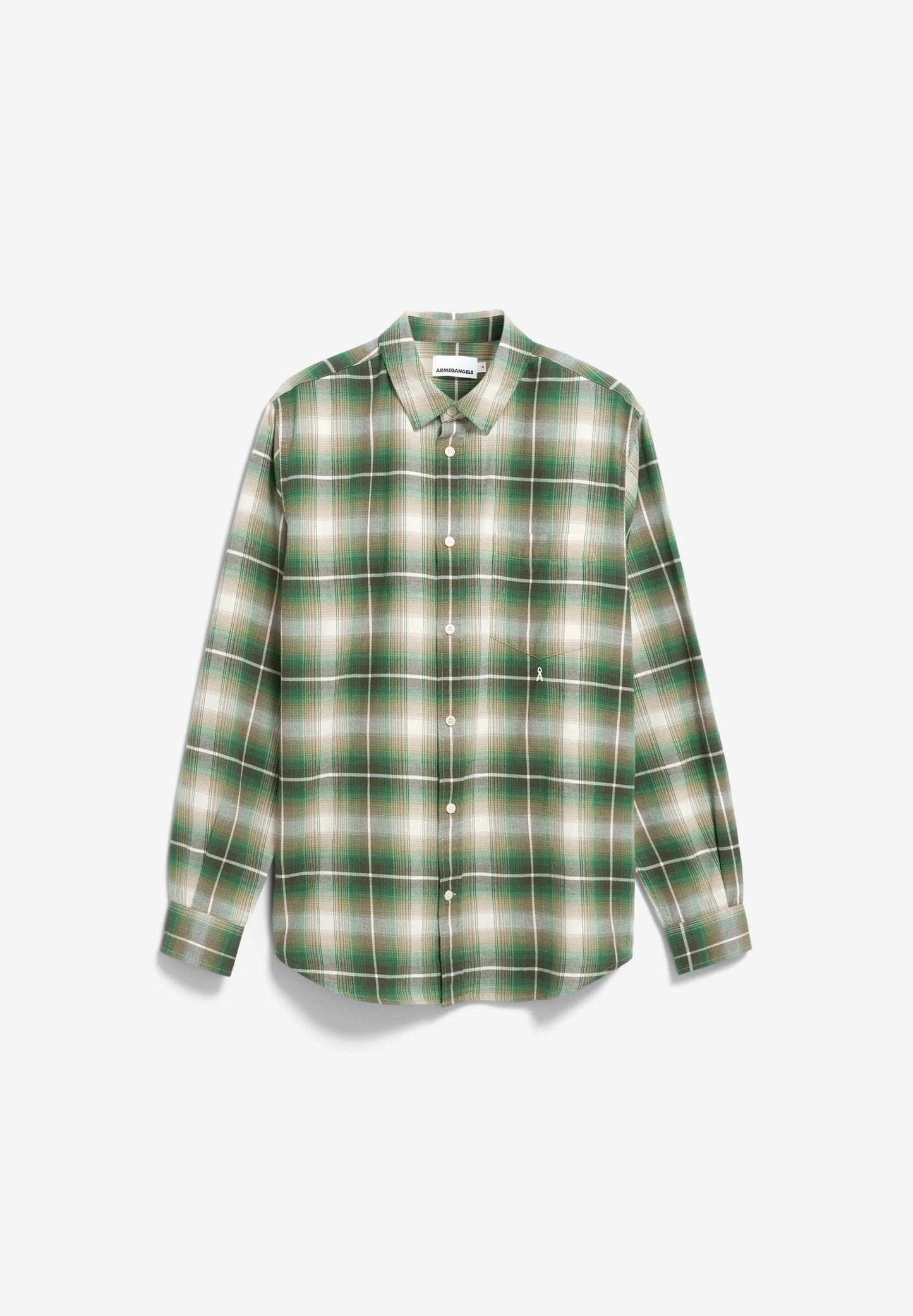 ARMEDANGELS Canada Men's long sleeve plaid shirt in green plaid design for casual and stylish wear in Canada