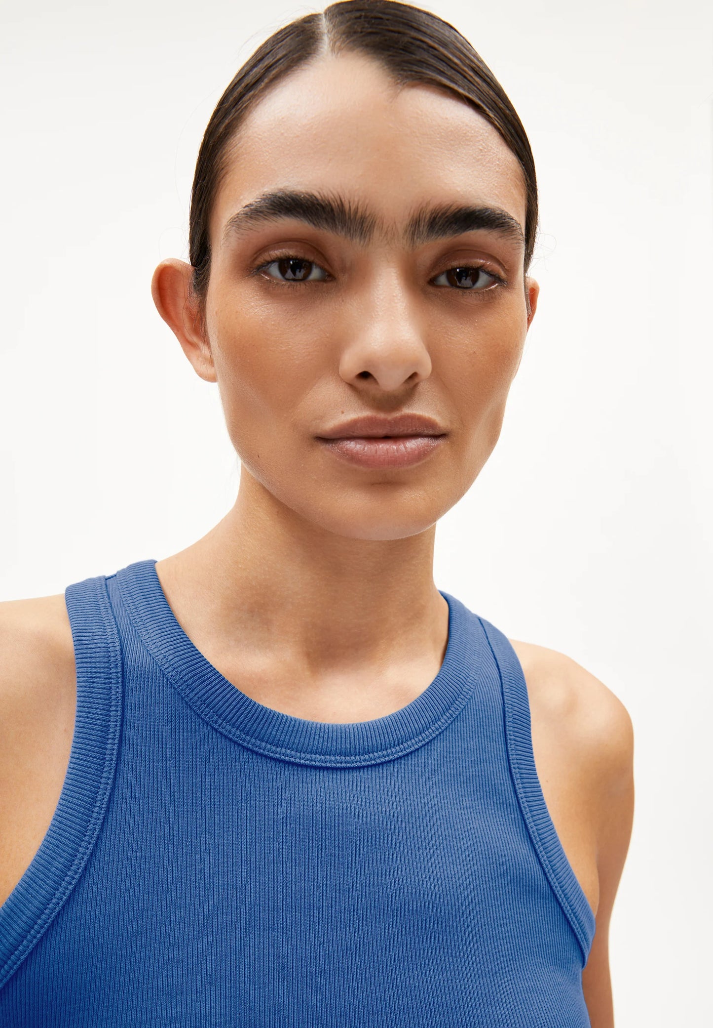 ARMEDANGELS Canada blue ribbed tank top designed for a comfortable fit and casual style in Kelowna and Canada