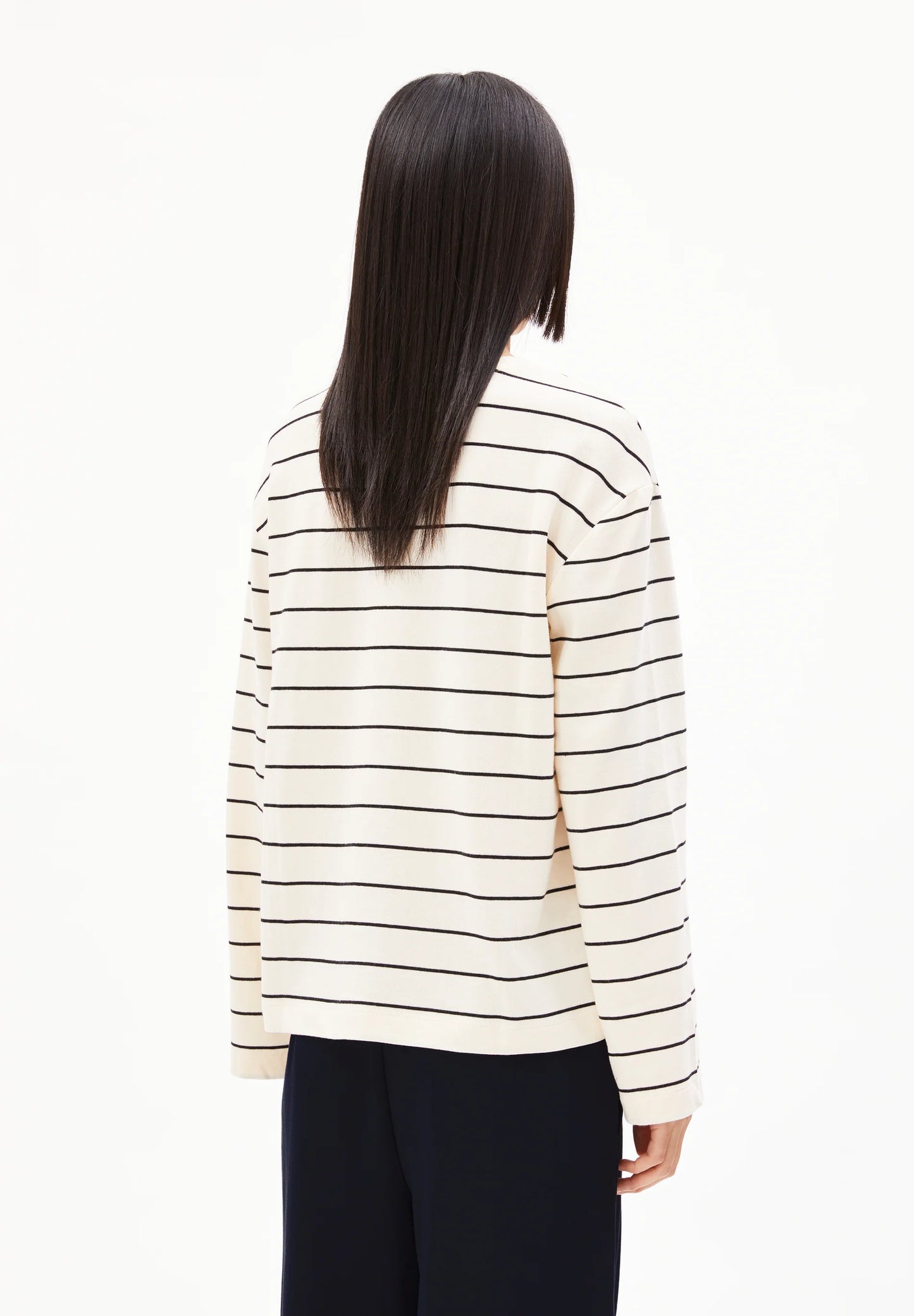 ARMEDANGELS Canada striped shirt with a comfortable fit and minimal design, viewed from the back